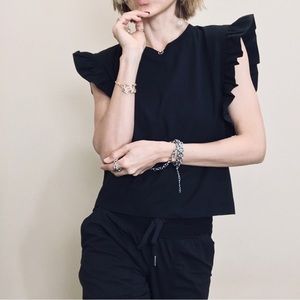 Zara Black Ruffle Flutter Sleeve Crop Top Size Large